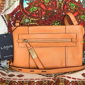 Brand New Lodis Genuine Leather Jessie Small Crossbody Purse Tangerine Orange